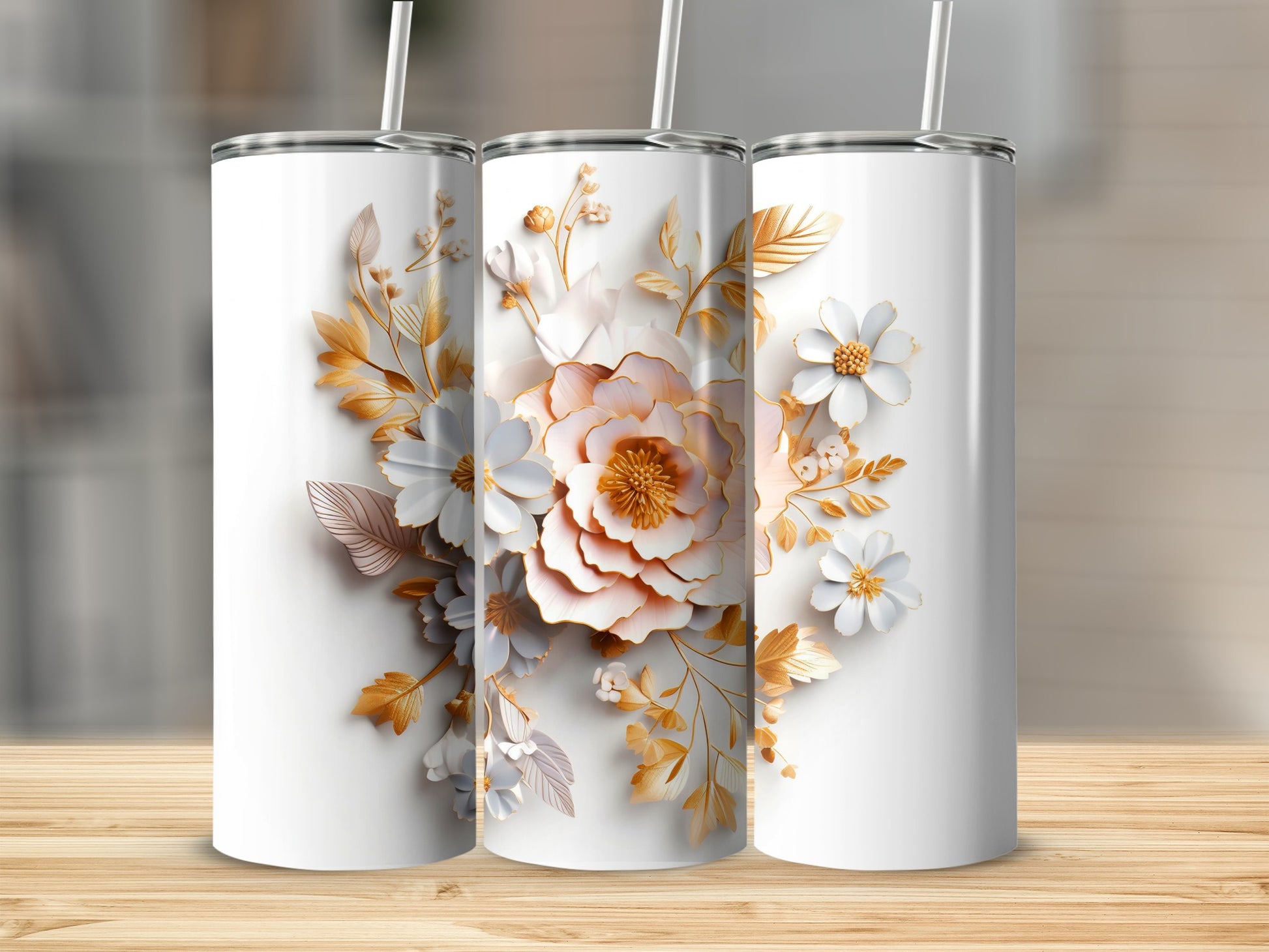 Elegant Floral Design White Tumbler 20oz Drinkware
