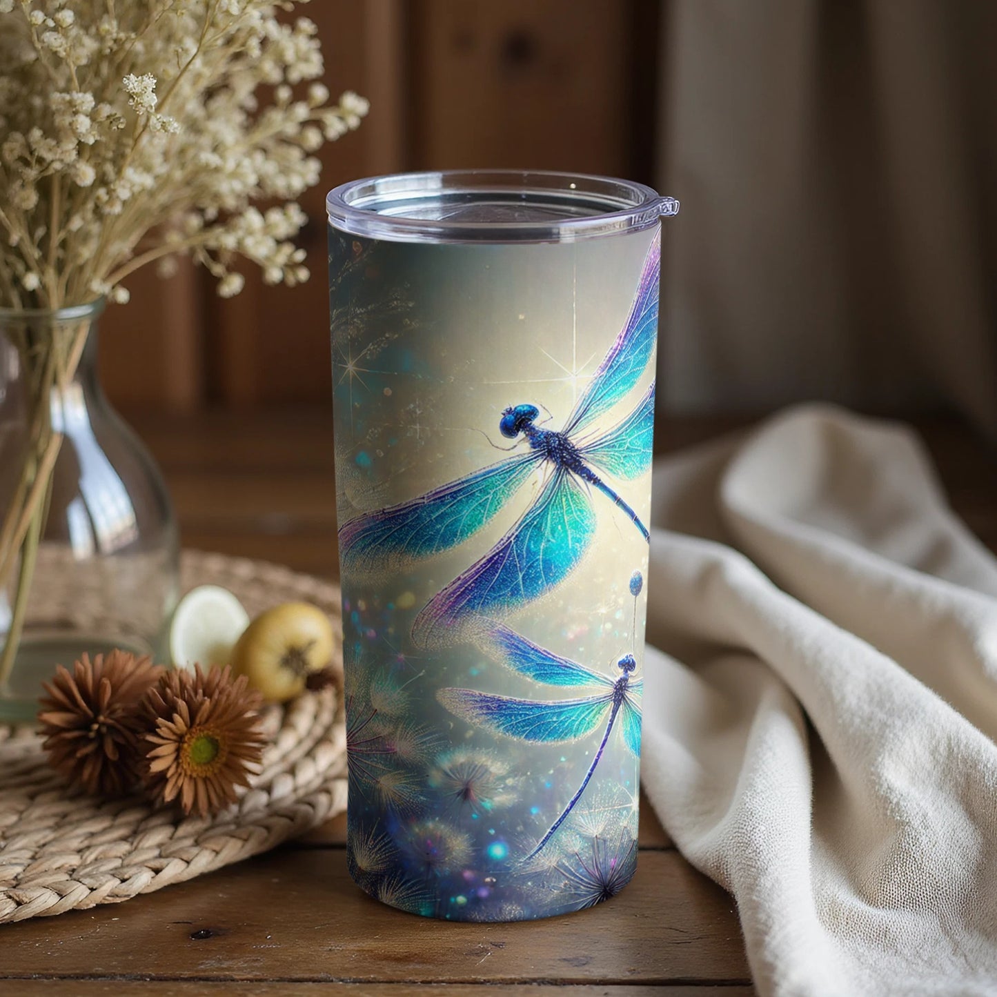 Enchanting Dragonfly Design on Tumbler Travel Cup