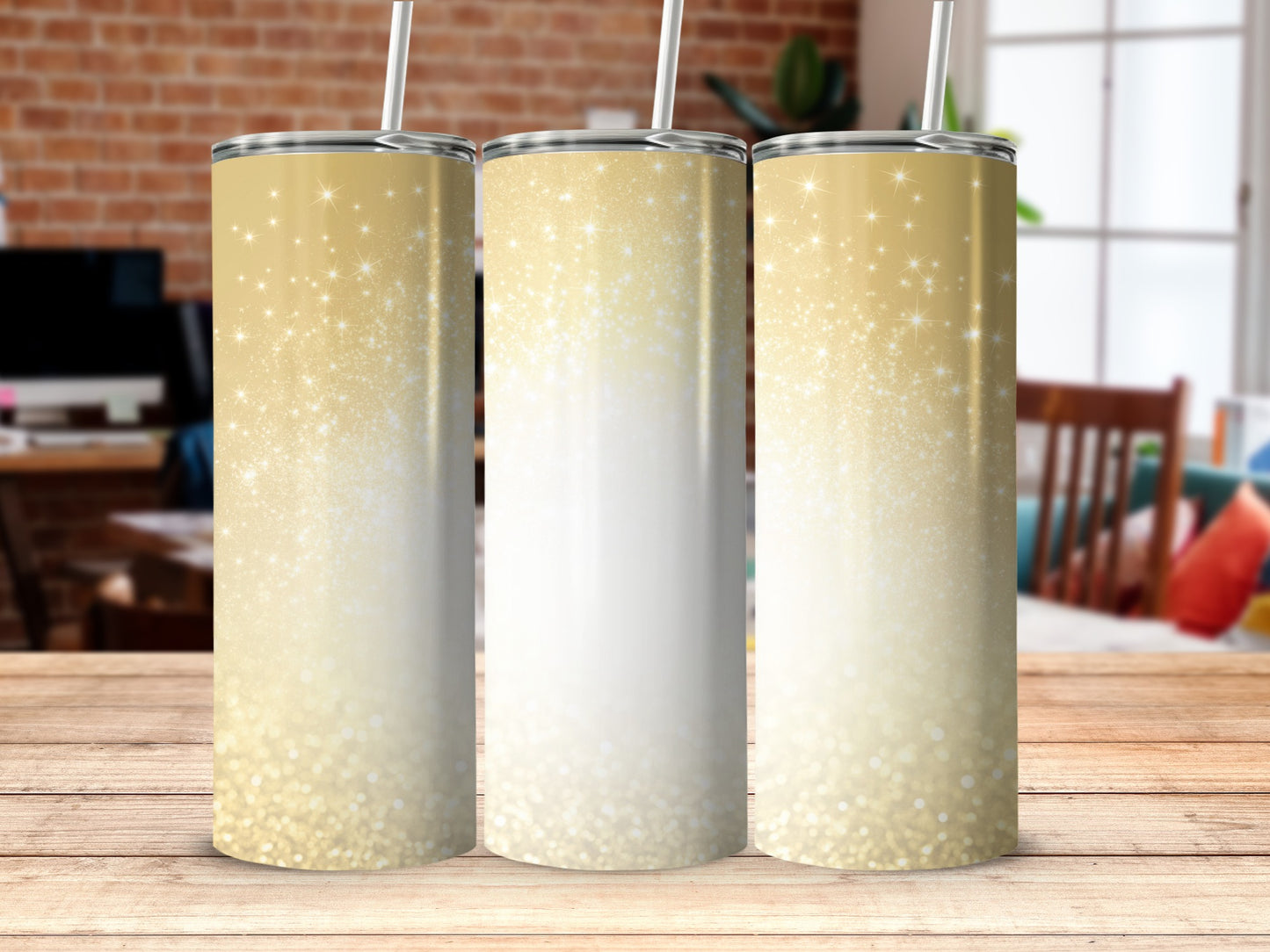 Glittering White and Gold Gradient Tumbler Product