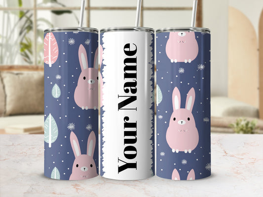 Customizable Cute Pink Bunny Tall Tumbler with Straw