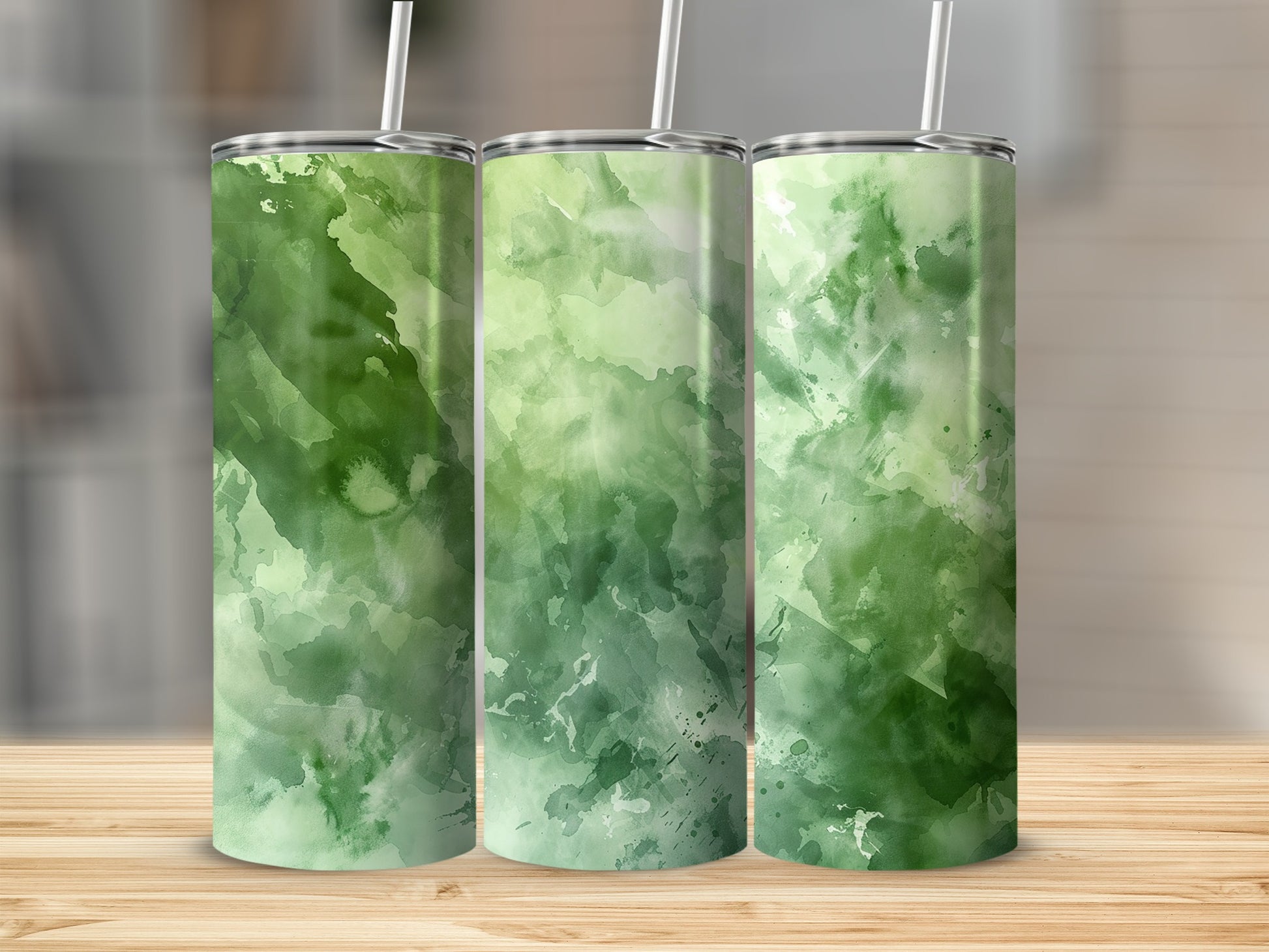 Green Watercolor Design Tumbler Cup