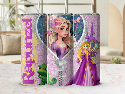 Rapunzel Tumbler With Straw and Colorful Princess Designs
