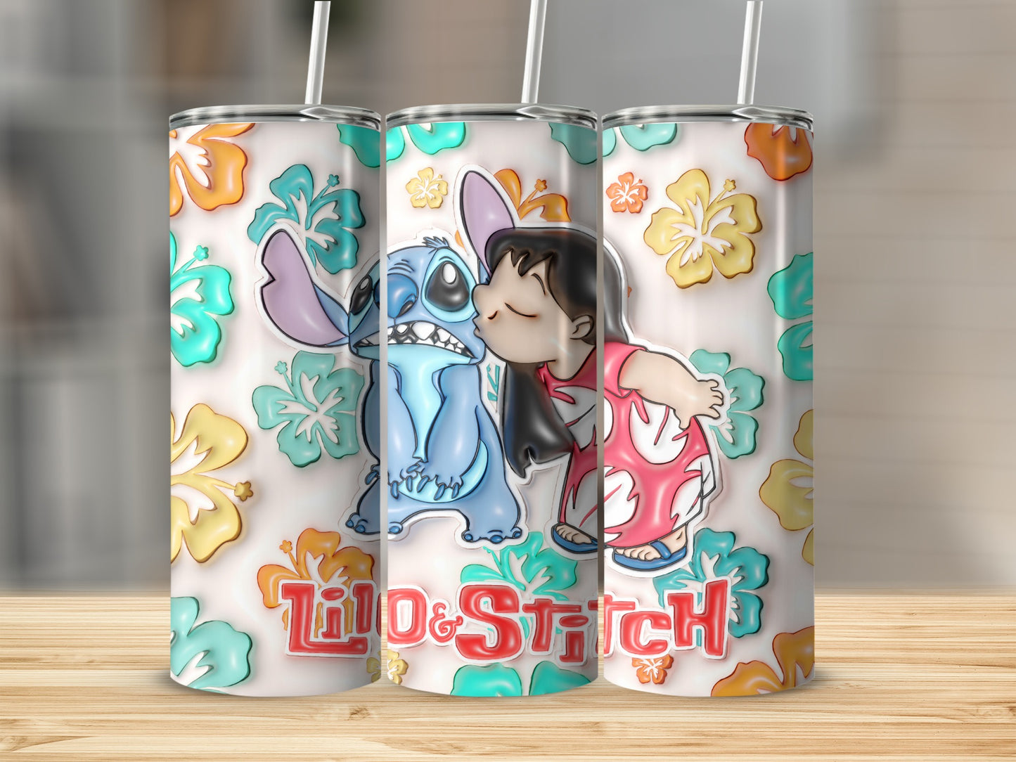 Colorful Lilo and Stitch Tropical Design Tumbler