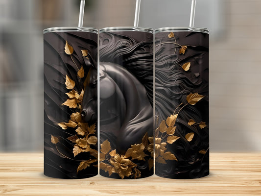 Majestic Black Horse with Golden Leaves Tumbler