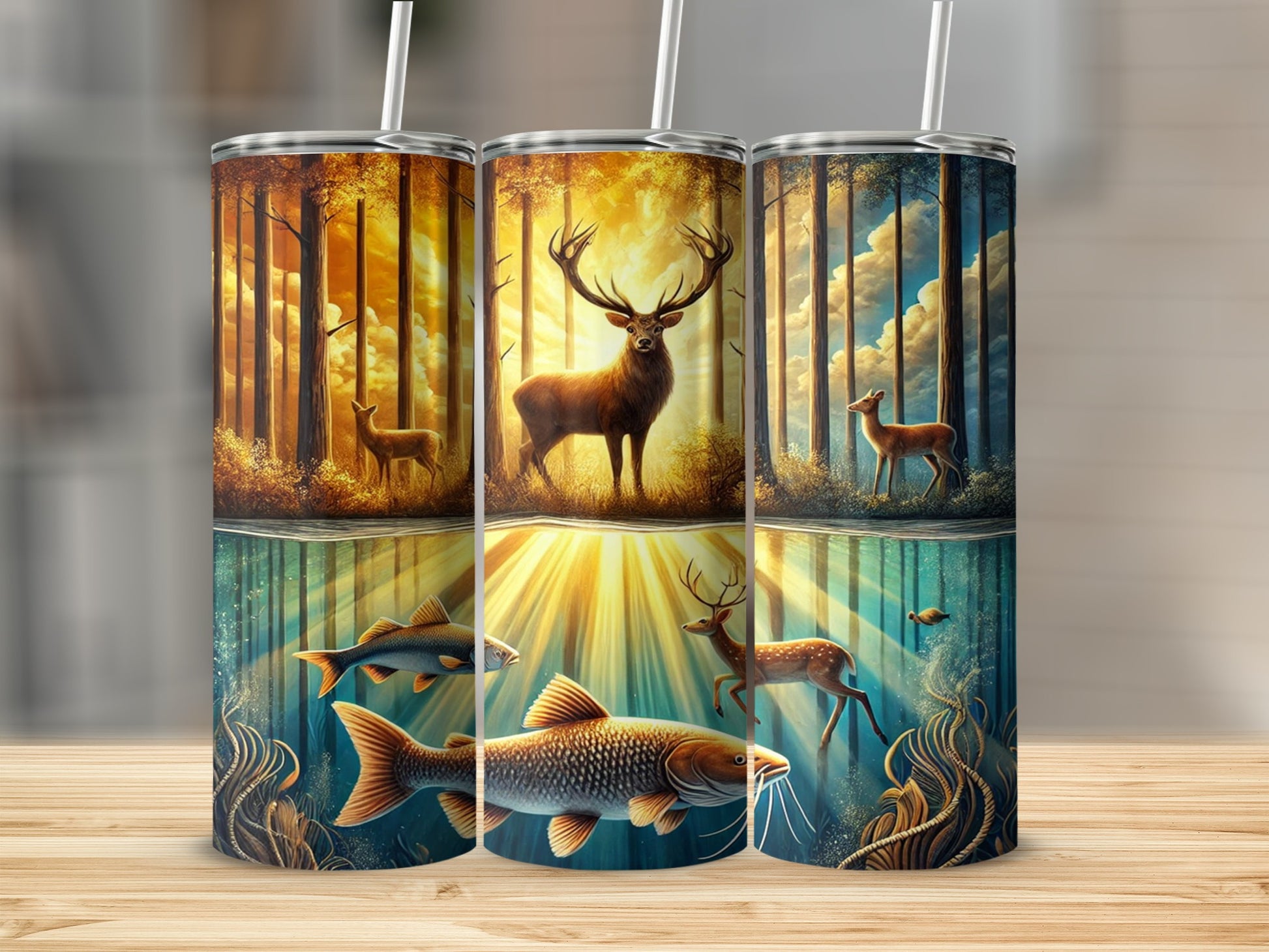 Majestic Deer and Aquatic Life Scene Tumbler Product