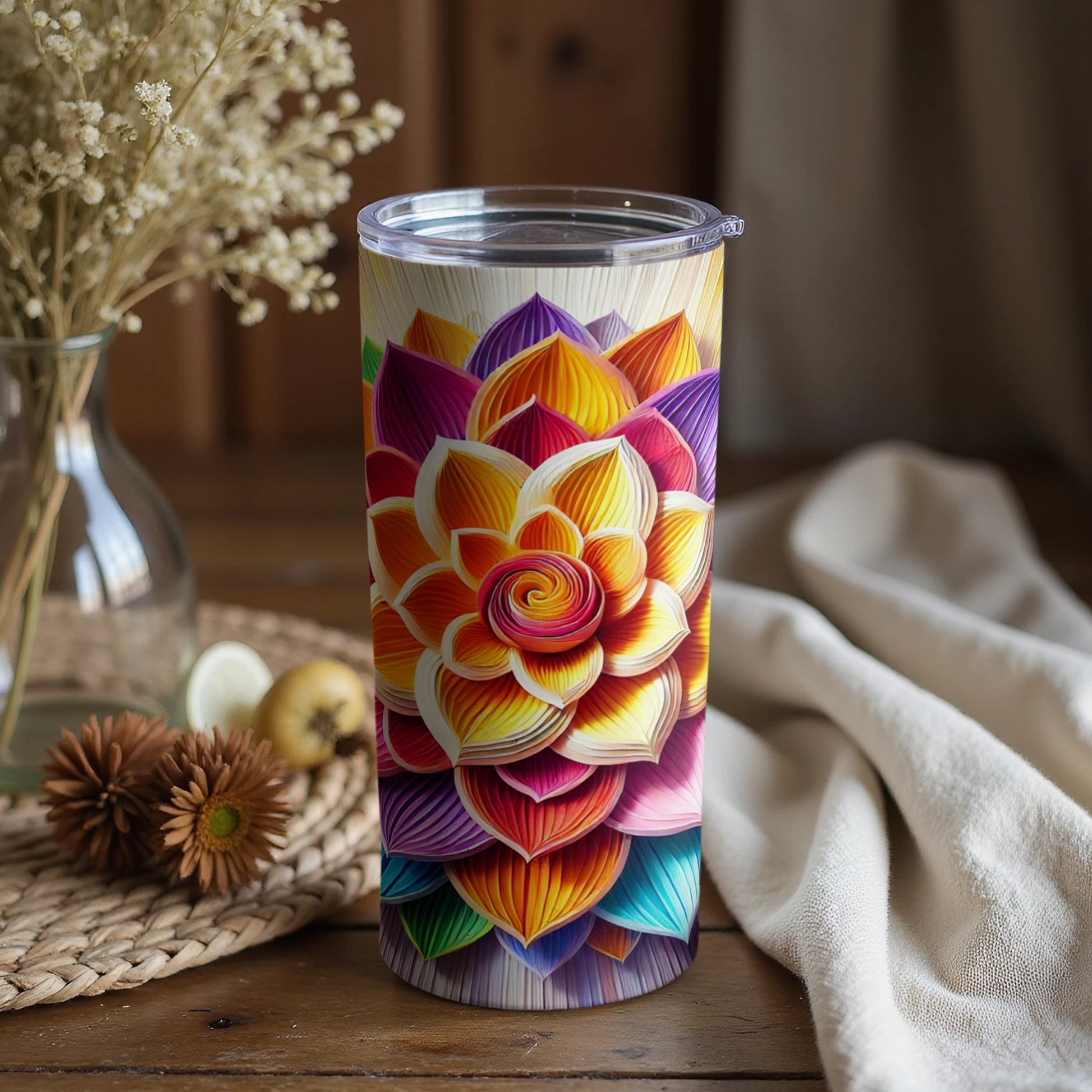 Vibrant Floral Design Tumbler With Artistic Pattern