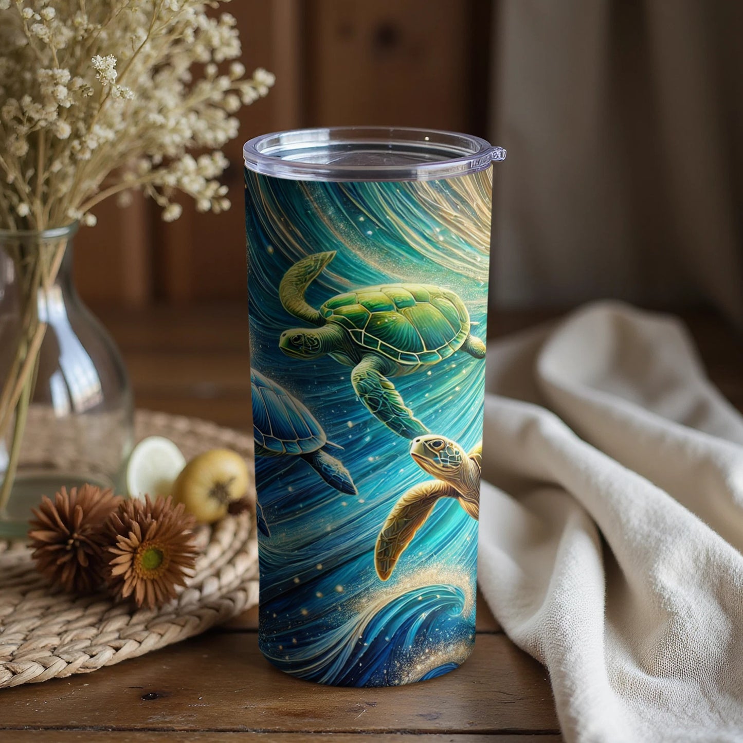 Beautiful Underwater Turtle Art Tumbler for Ocean Lovers