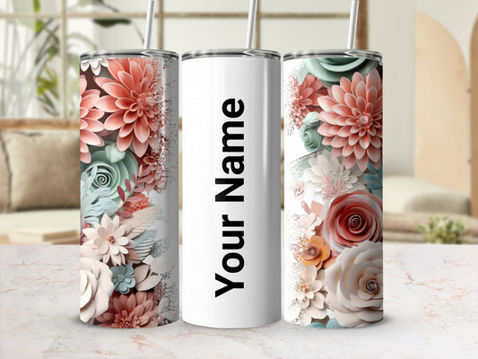 Custom Floral Insulated Tumbler With Name Design
