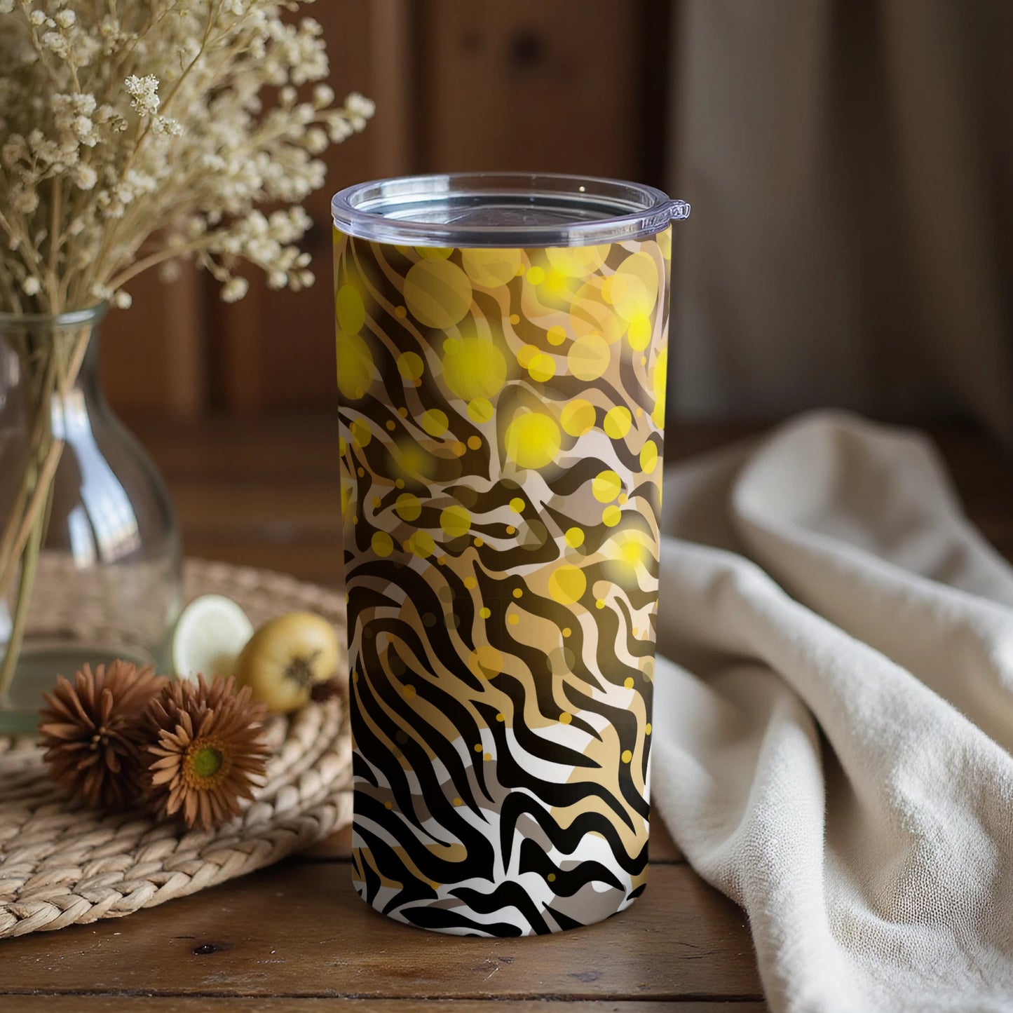 Abstract Yellow and Black Patterned Tumbler
