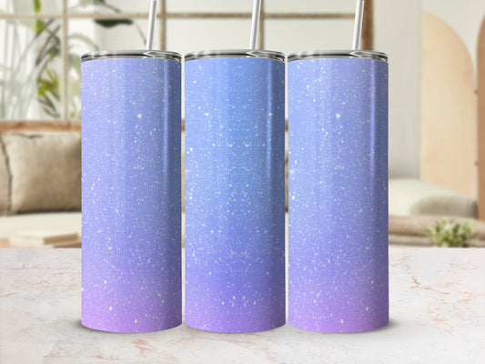 Three tall tumblers with a subtle speckled gradient from blue to purple.