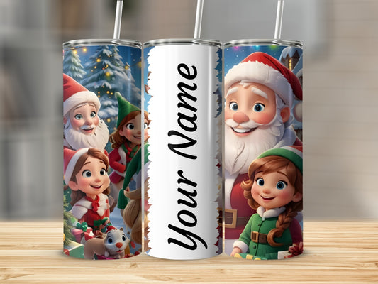 Personalized Santa and Elf Christmas Tumbler Cup