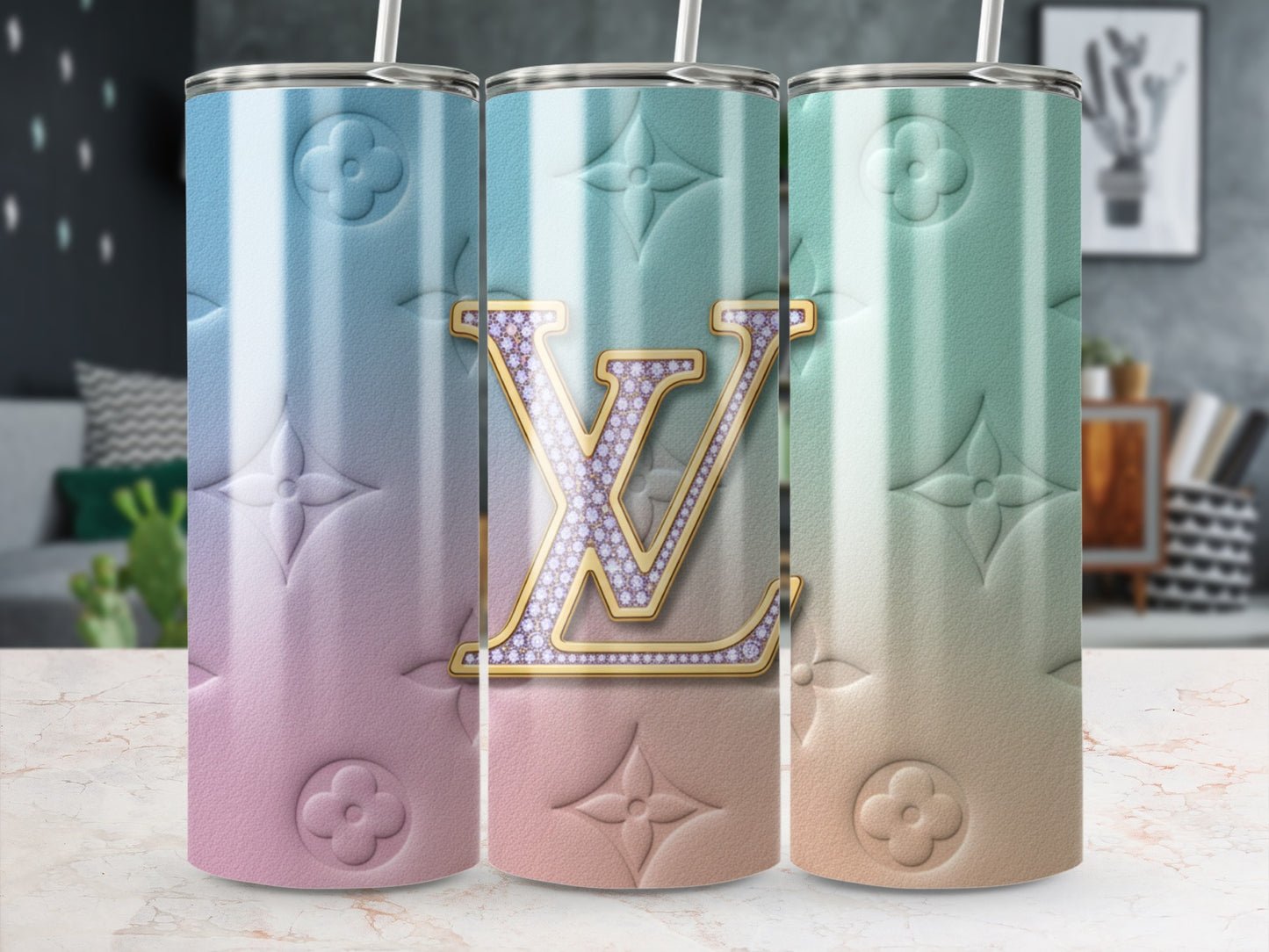 Pastel Gradient Insulated Louis Vuitton Drink Tumbler