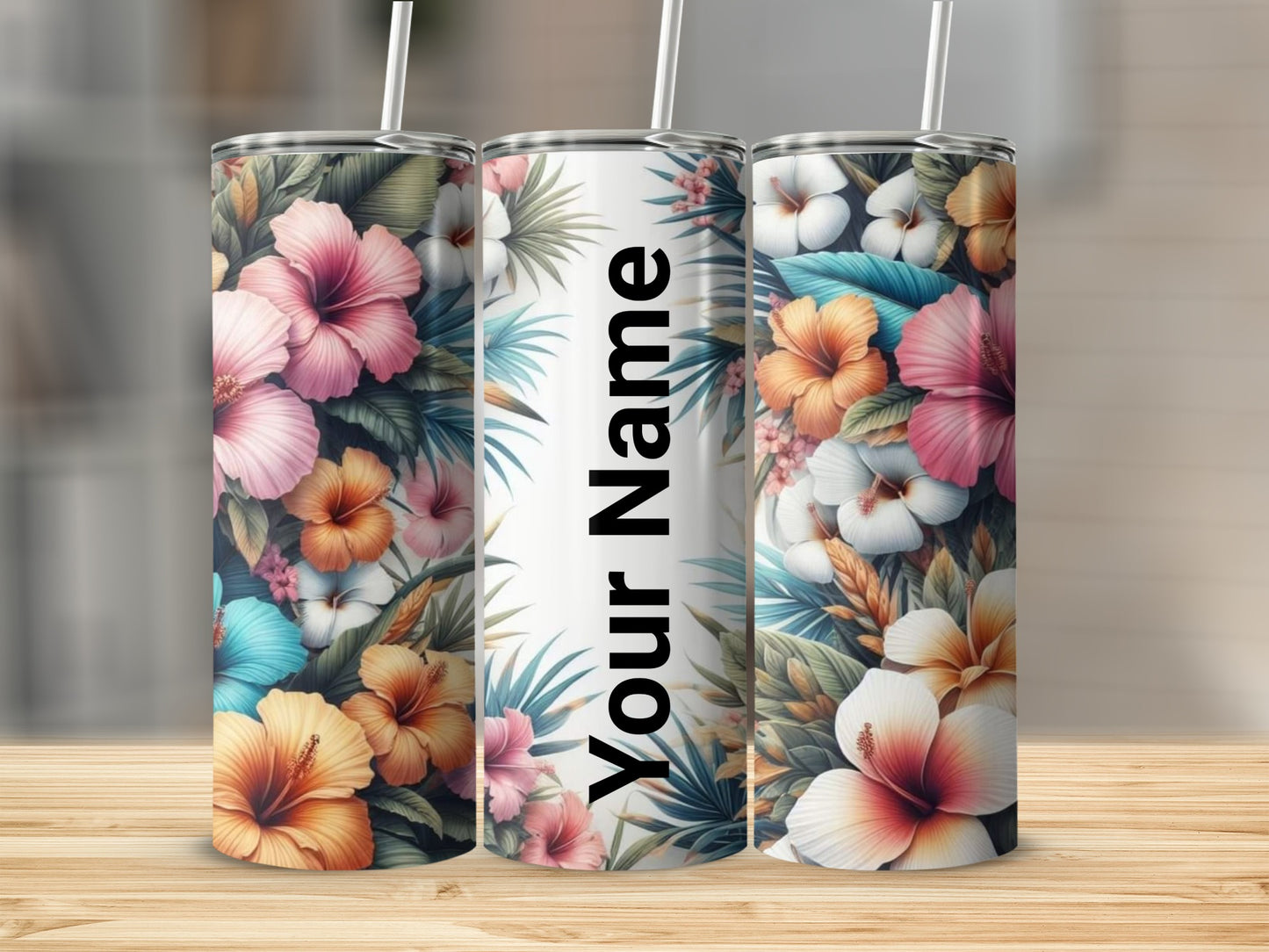 Personalized Tropical Floral Design Tumbler Custom Product