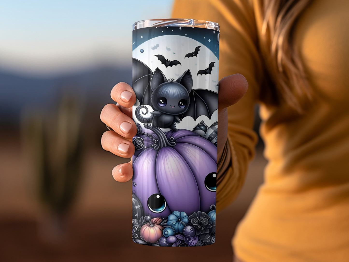 Cute Halloween Bat and Pumpkin Tumbler for Spooky Vibes