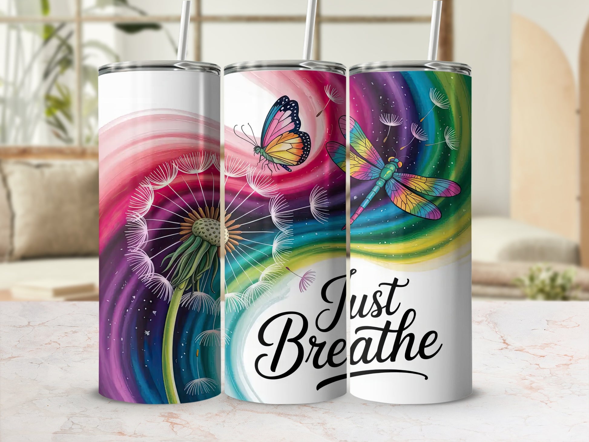 Colorful Dandelion Butterfly Dragonfly Just Breathe product