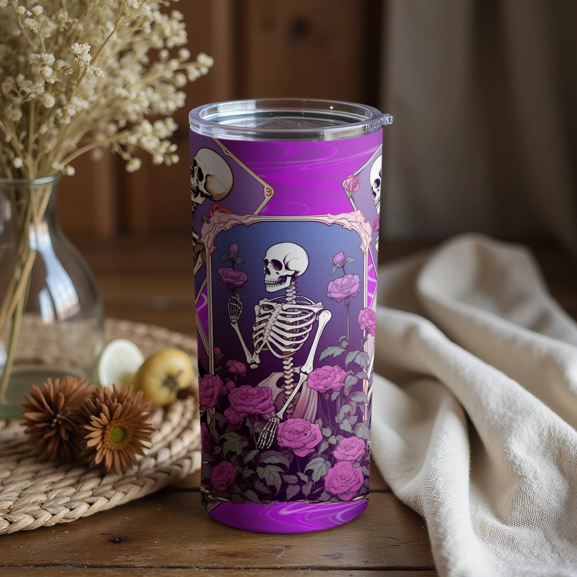 Skeletons and Roses Artistic Travel Tumbler Product