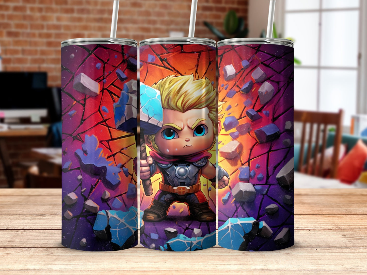 Chibi Superhero Tumblers with Colorful Marvel Backgrounds