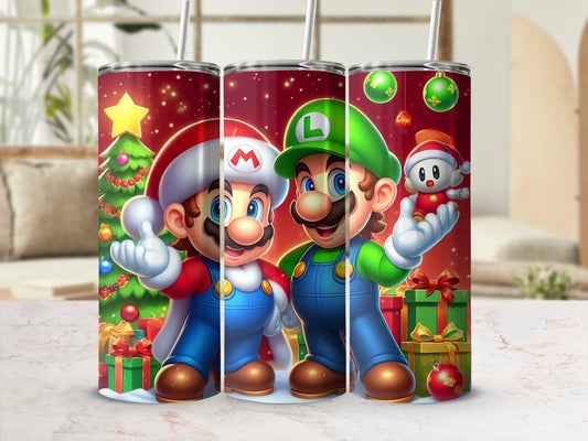 Festive Mario and Luigi Christmas Tumbler for Holidays