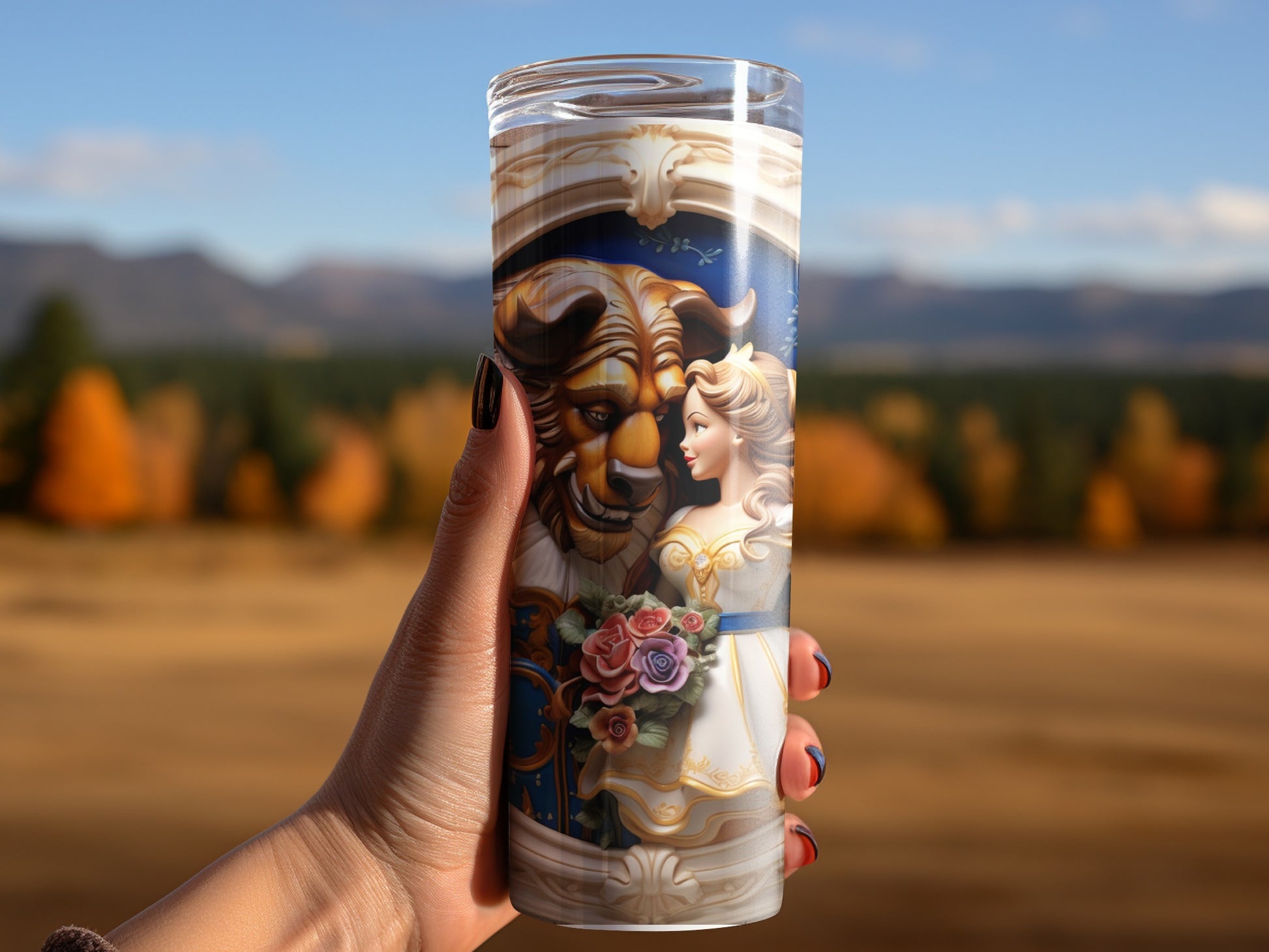 Beauty and Beast Inspired Tumbler with Rose Design