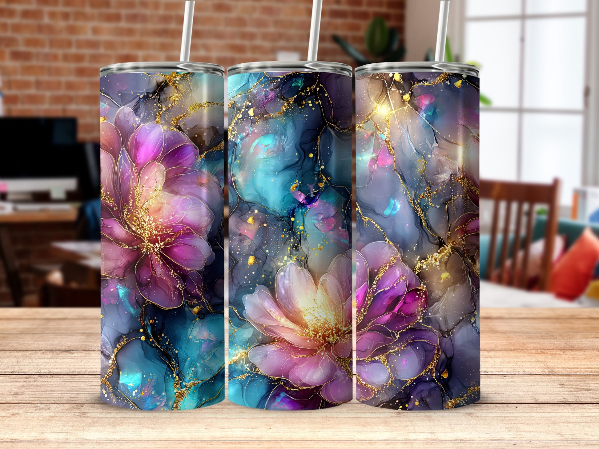 Mystic Floral Art Tumbler for Elegant Drinkware