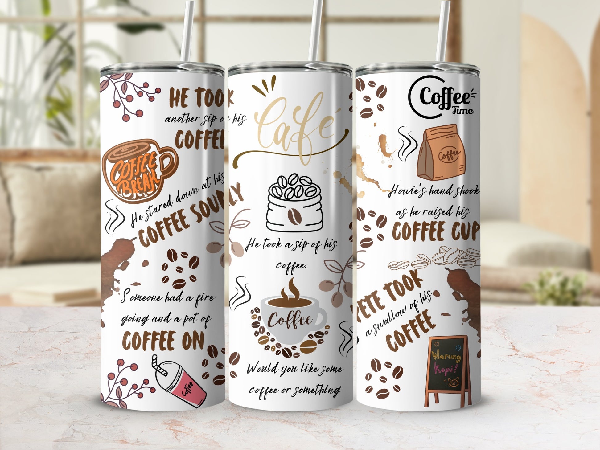 Coffee-Inspired Graphic Design Insulated Tumbler