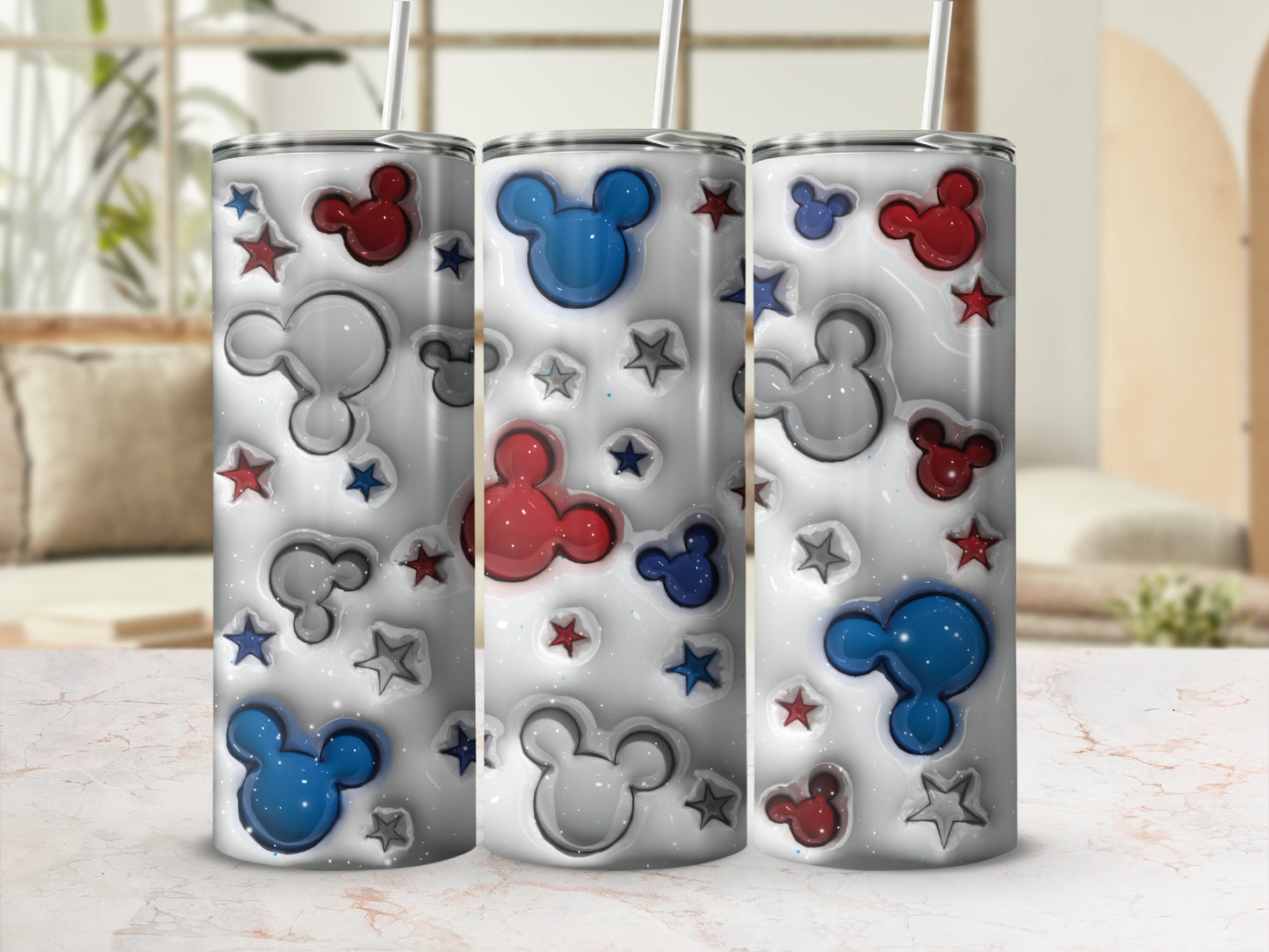 Red White and Blue Mickey Mouse Star Design Tumbler