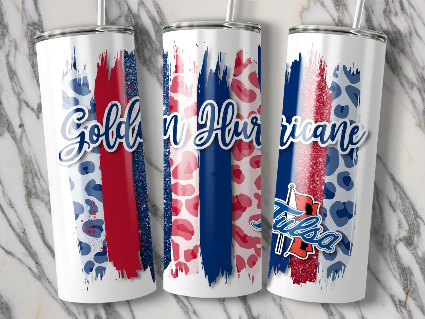 Golden Hurricane Tulsa Stripes and Leopard Design Tumblers