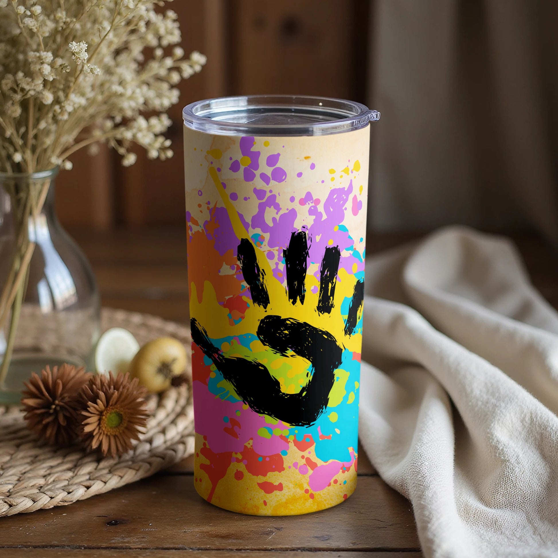 Colorful Handprint Design Tumbler for Coffee or Tea