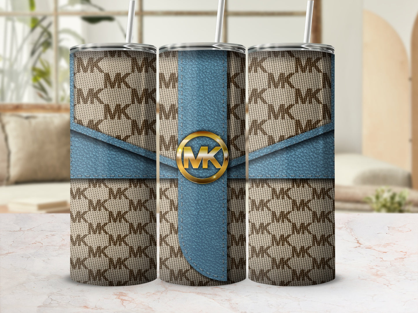 Stylish Blue and Beige Designer Insulated Tumbler