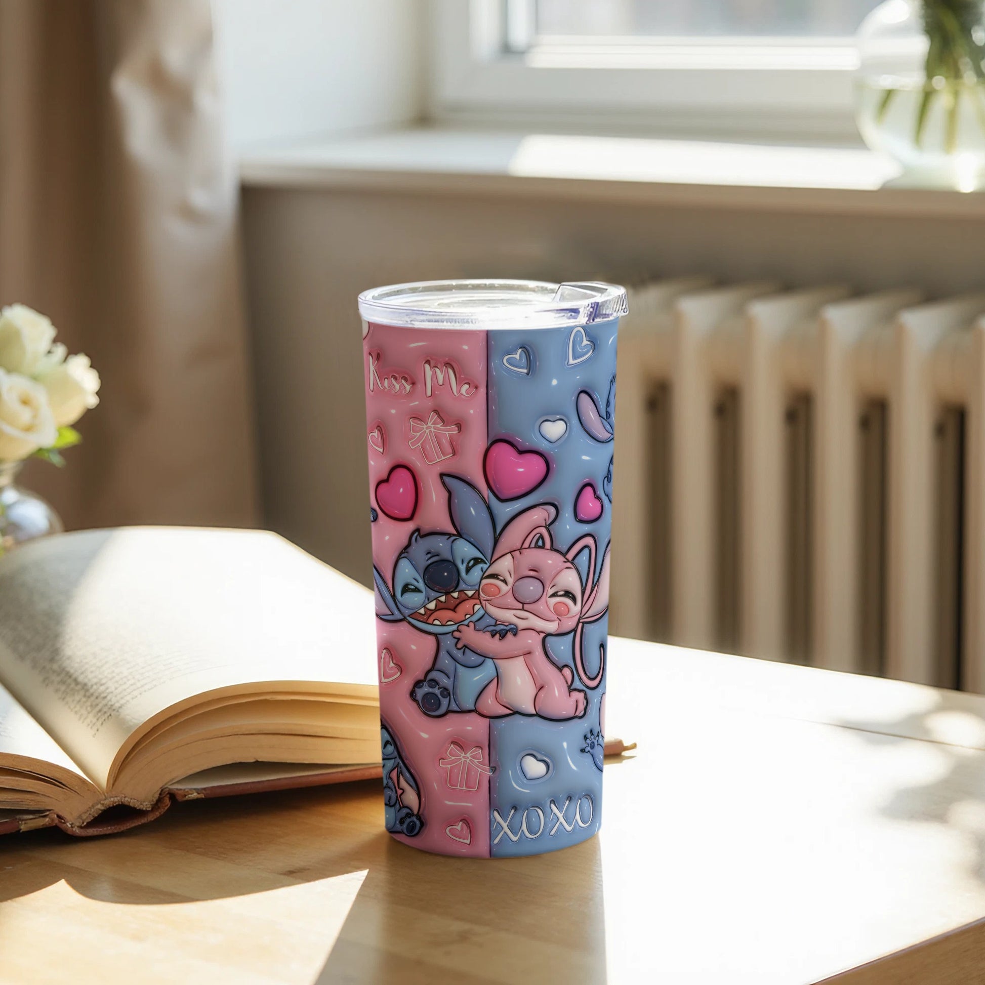 Adorable Pink and Blue Character Design Tumbler