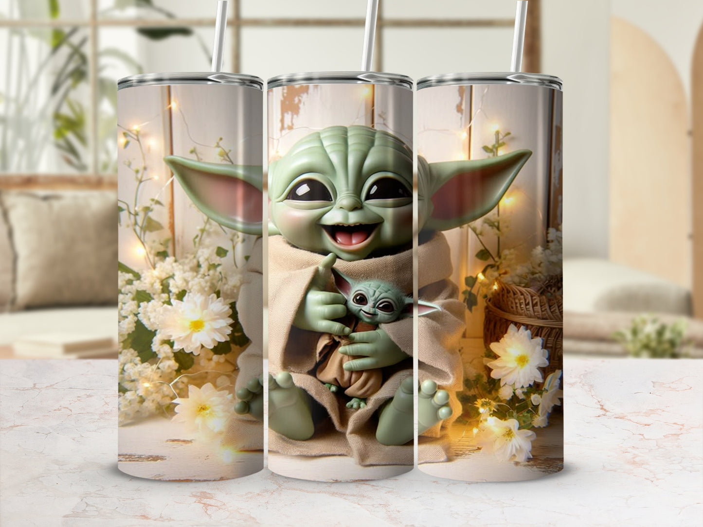 Cute Baby Alien with Flowers Insulated Tumbler