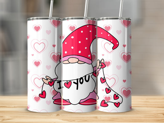 Valentine's Day Gnome with Hearts Pattern Tumbler