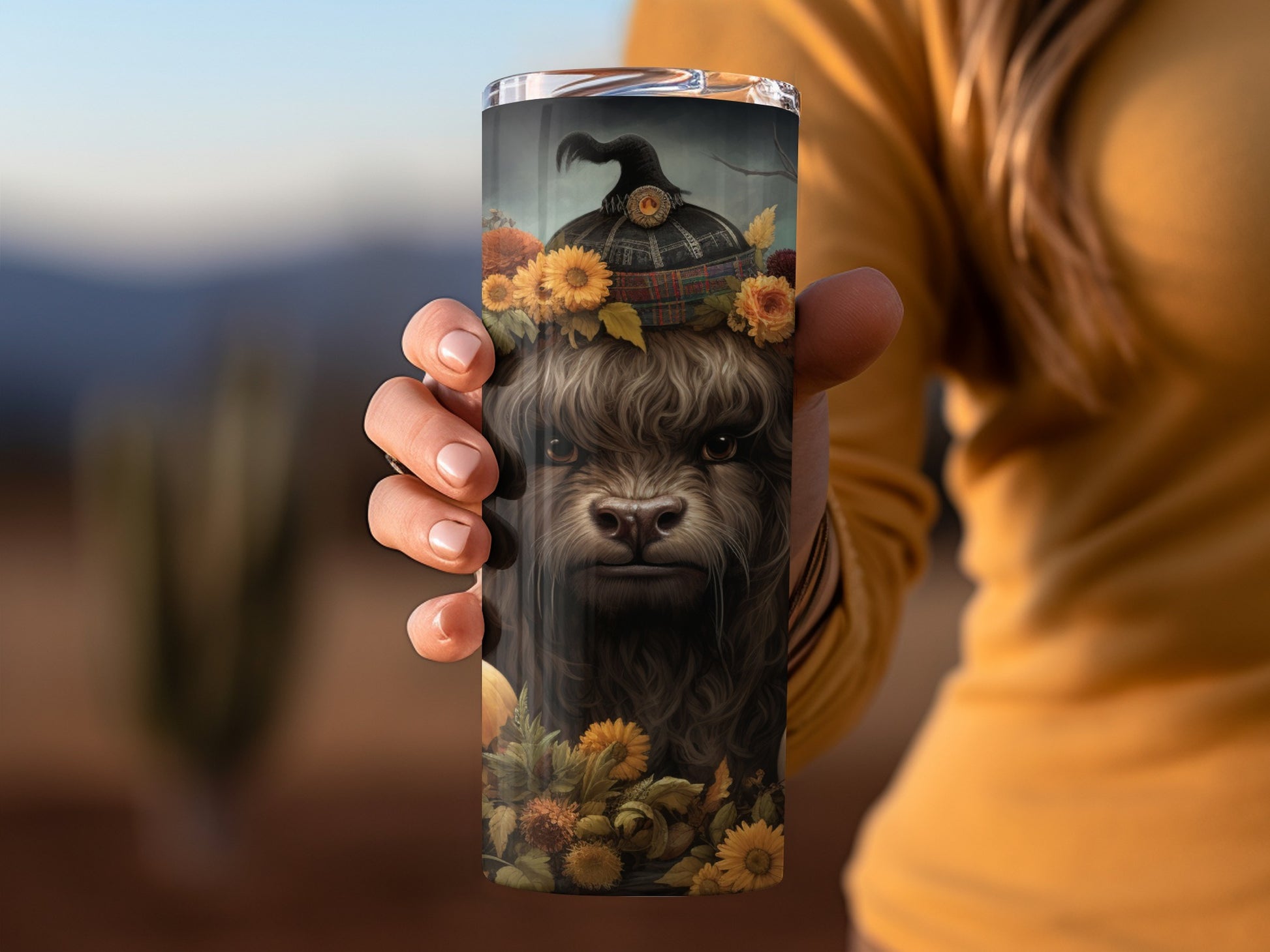 Highland Cow With Floral Hat Design Drinkware Product