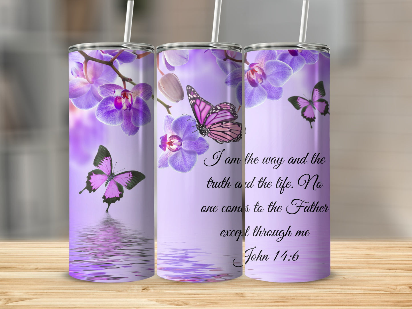 Purple Orchid and Butterfly Tumbler John 14:6