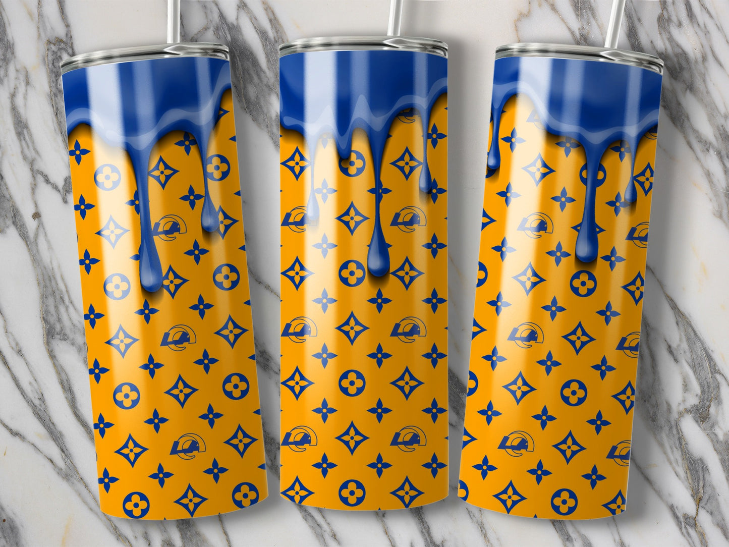 Blue Drip Style Design with Rams Pattern Custom Tumblers