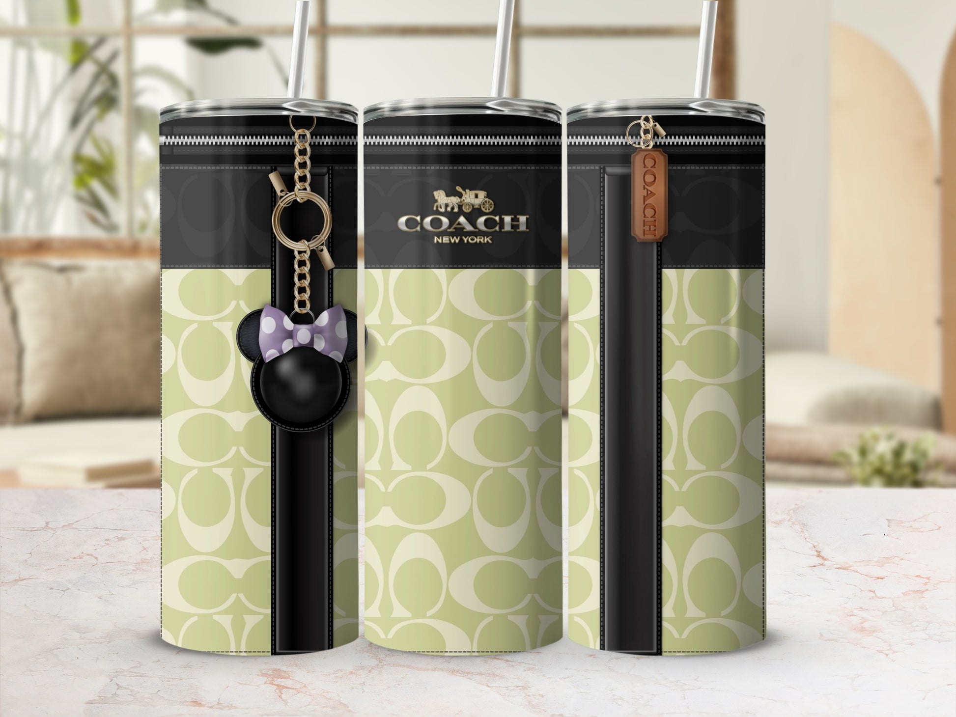 Stylish Coach New York Tumblers with Polka Dot Bow Keychain