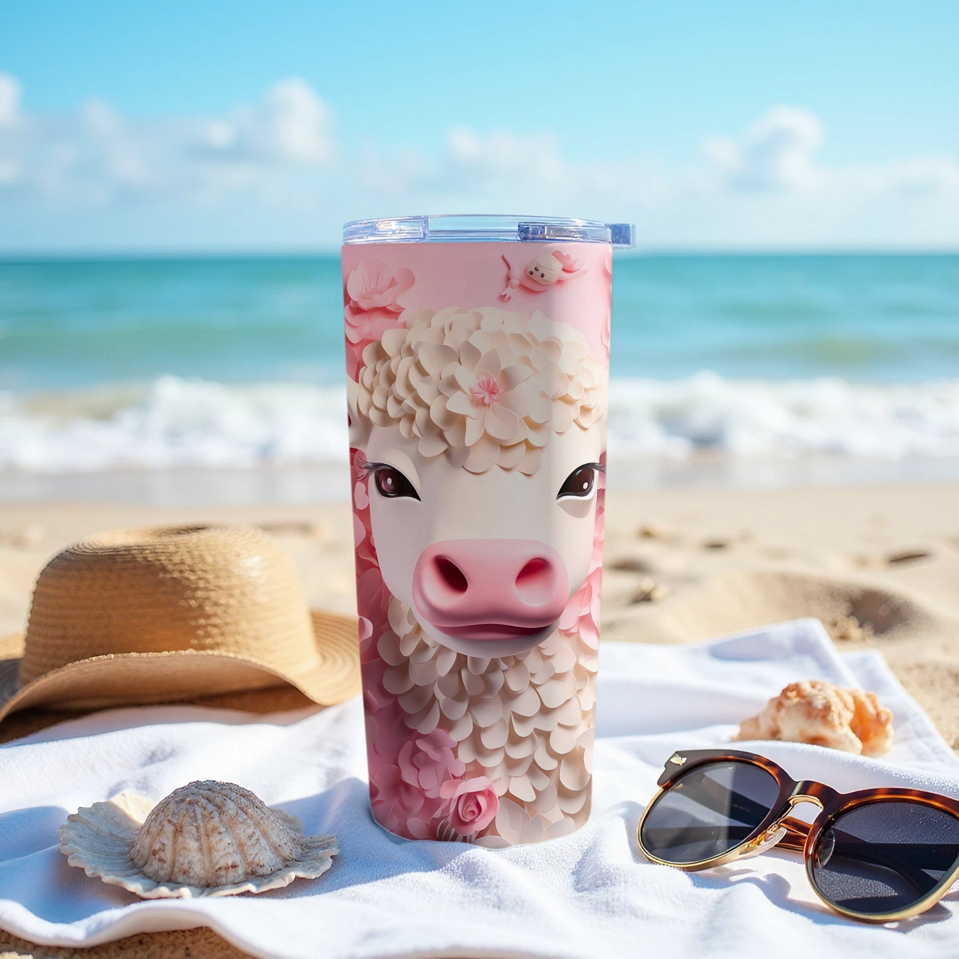 Cute Floral Cow Beach Tumbler Drinkware Product Type
Tumbler, Insulated Tumbler, Floral Cow, Cute Cow, Pink Flowers, Beach Drinkware, Summer Cup, Ocean Vibes, Animal Design, Kawaii Style, Flower Petals, Vacation Gift, Travel Mug, Unique Tumbler, Drink Container, Whimsical Design, Farm Animal Art, Sunny Day, Aesthetic Tumbler, Tropical Beach