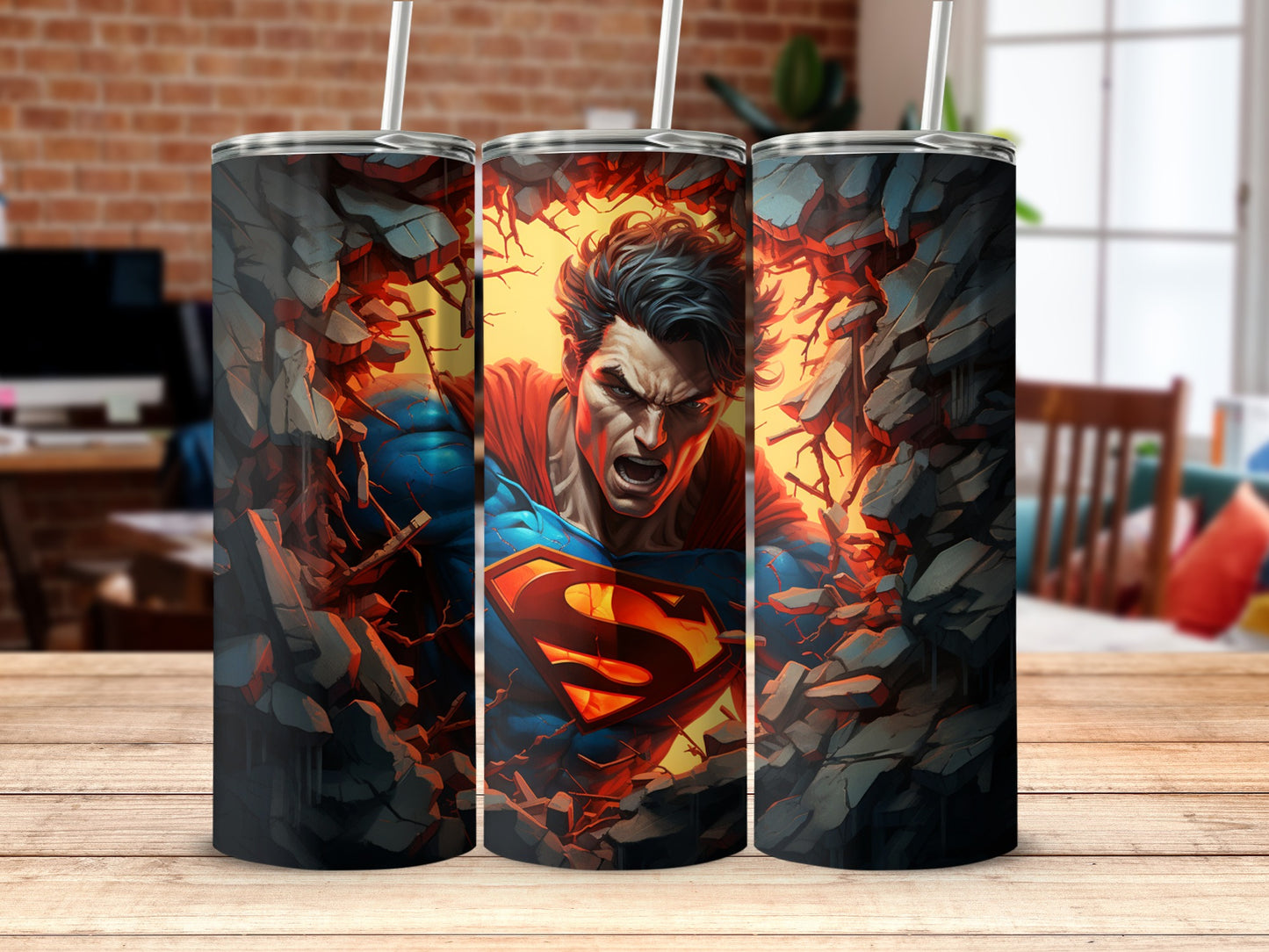 Dynamic Heroic Artwork Tumblers with Straws
