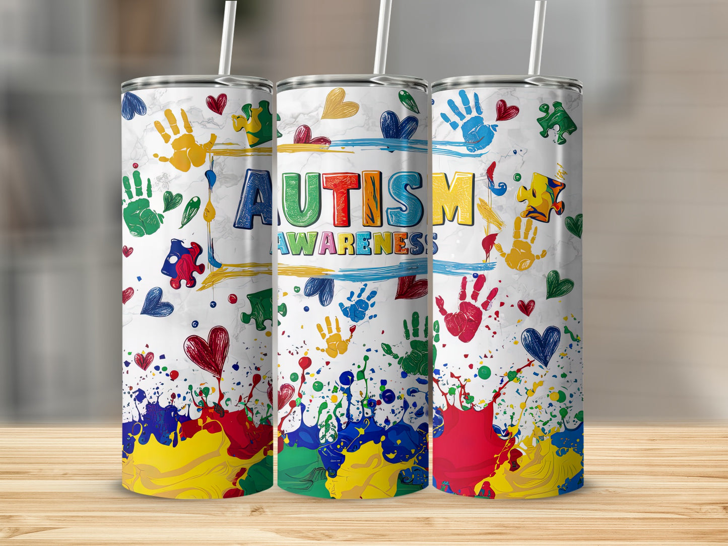 AUTISM AWARENESS Colorful handprints hearts puzzle product type