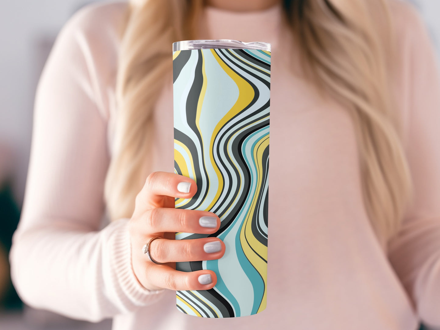 Abstract Swirls Featuring Yellow Aqua and Gray Tumblers