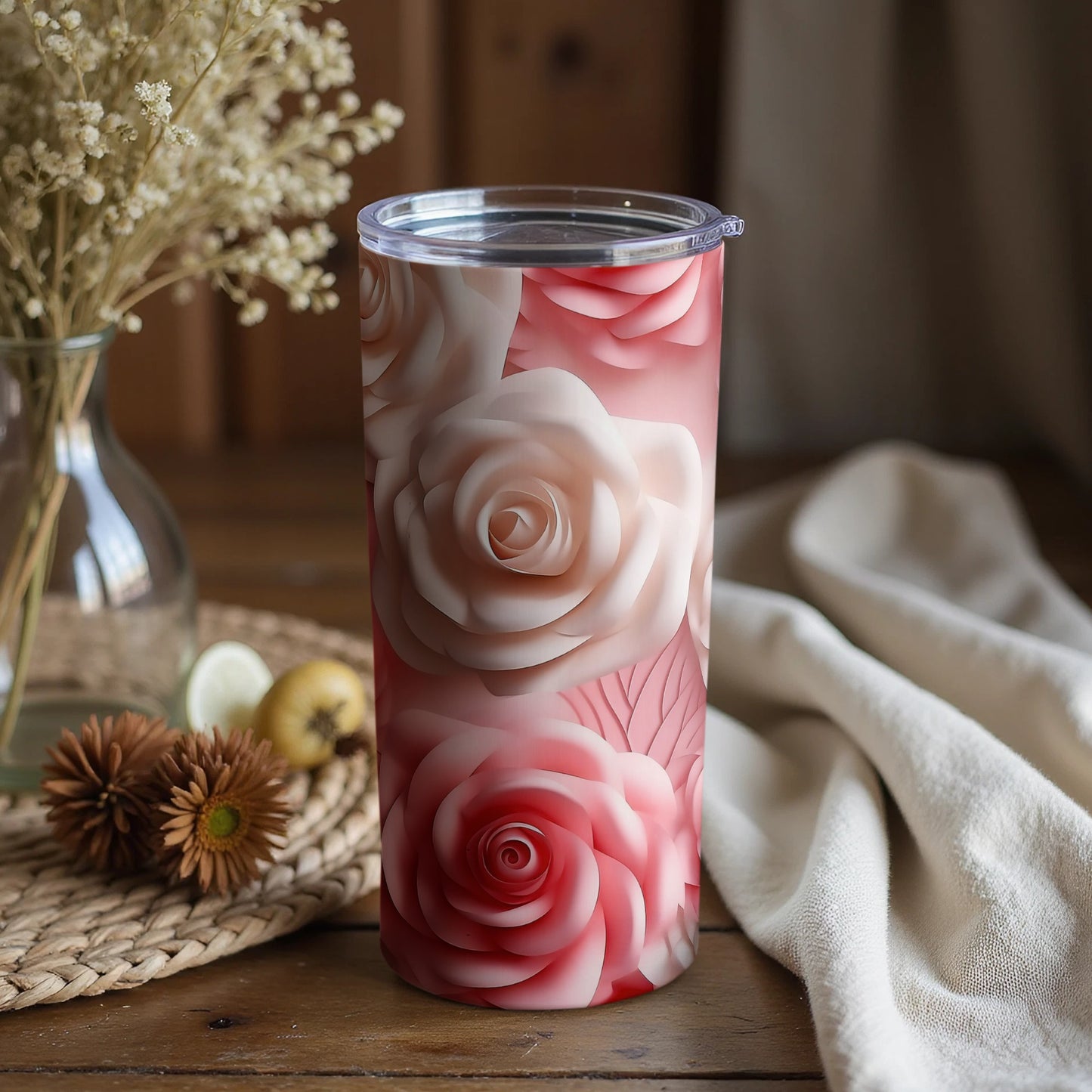 Elegant Pink Rose Floral Insulated Tumbler Product