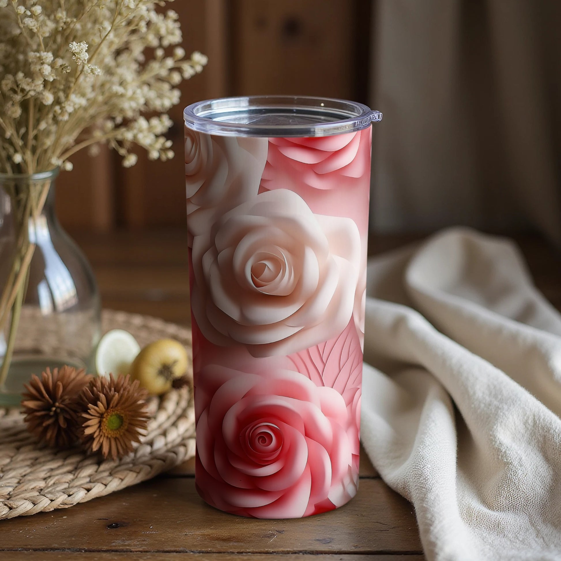 Elegant Pink Rose Floral Insulated Tumbler Product