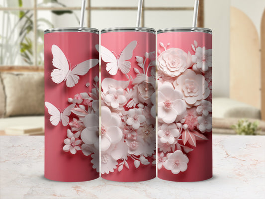Pink White Butterfly Flower Design Tumbler product type