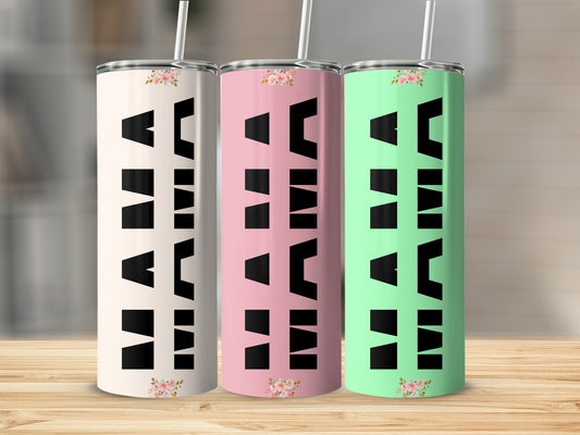MAMA Text Multicolor Floral Design Skinny Tumbler