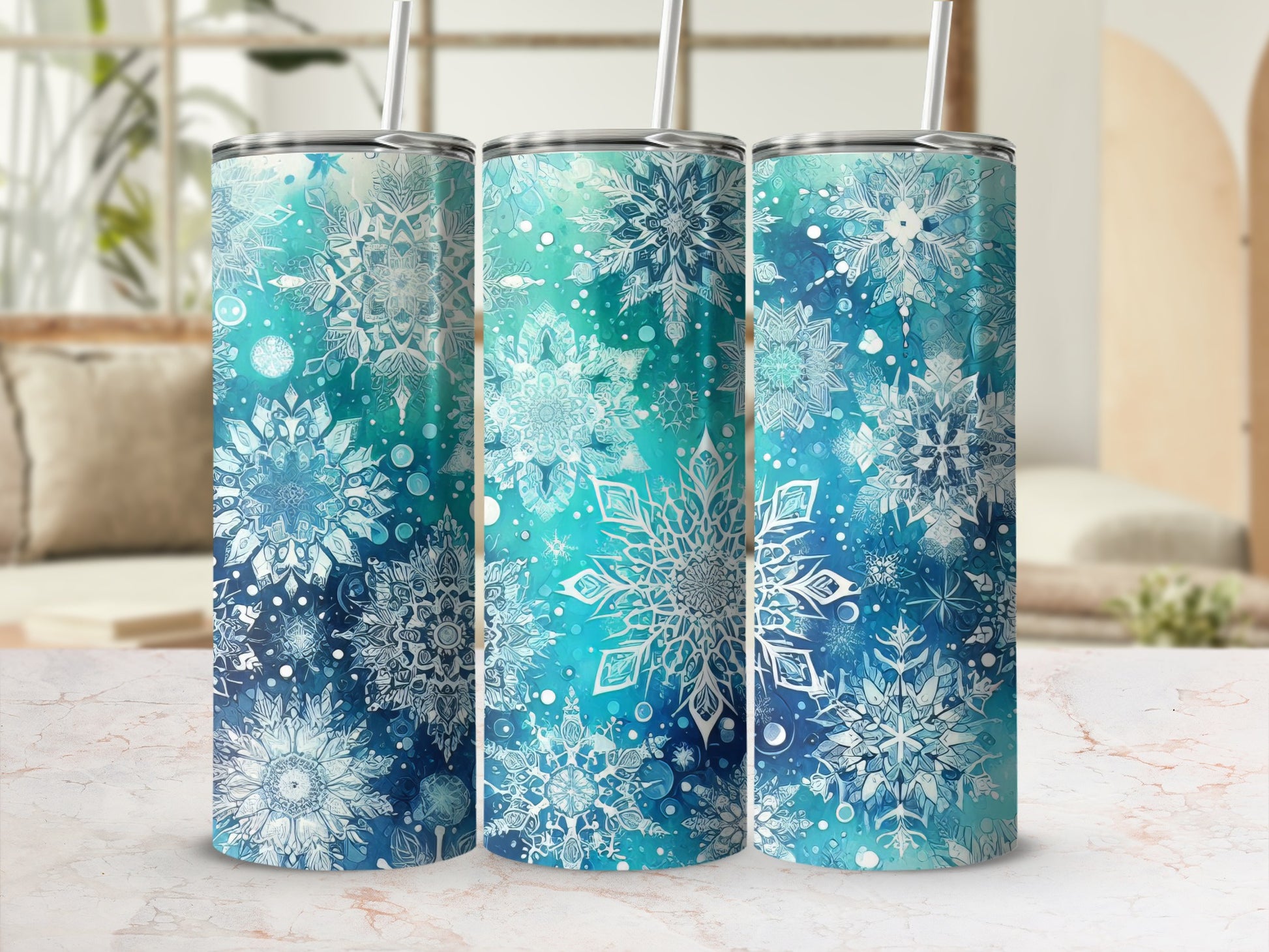 Snowflake Patterned Tumblers Festive Holiday Drinkware