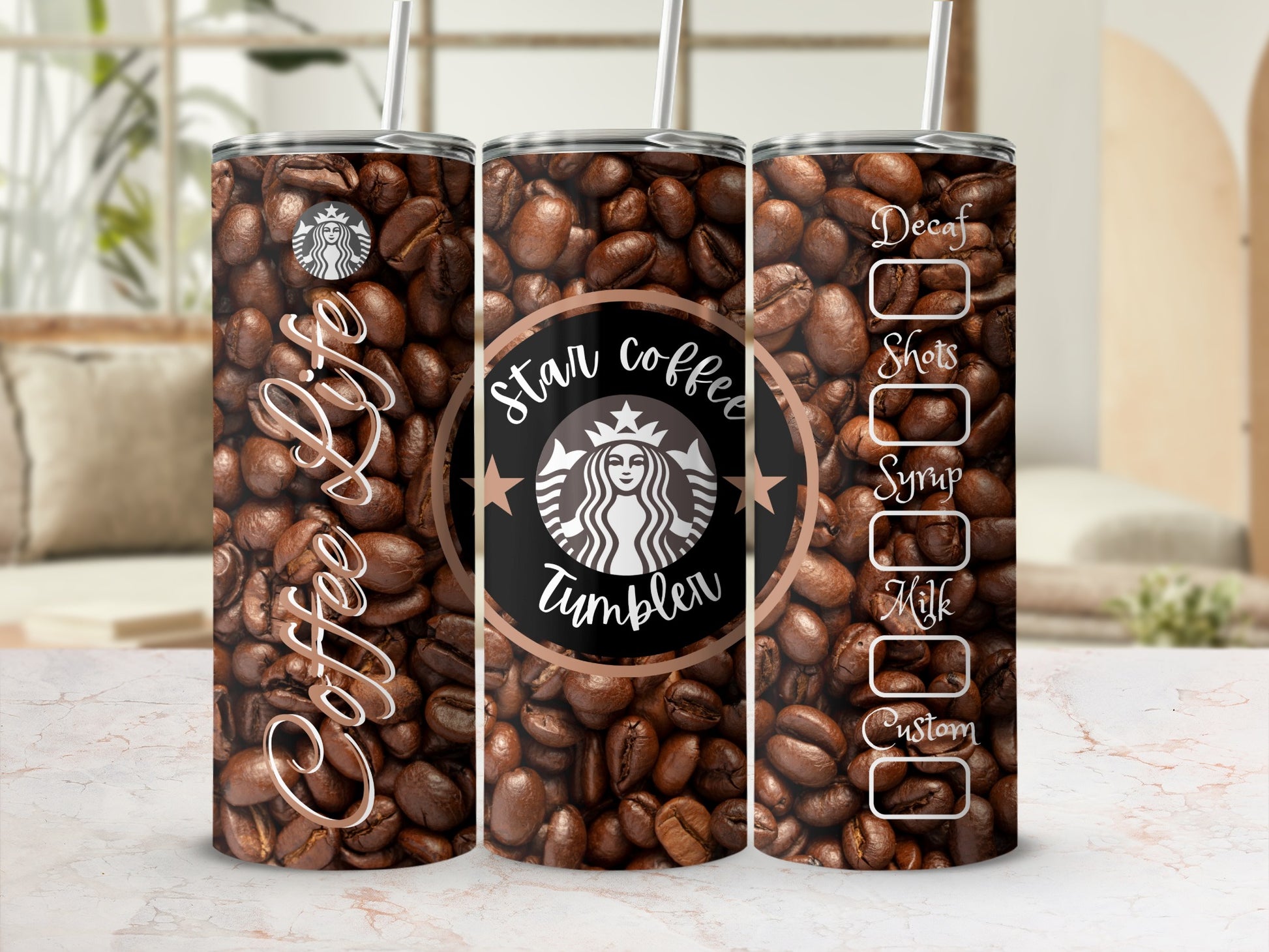 Customizable Coffee Options Tumbler with Coffee Beans