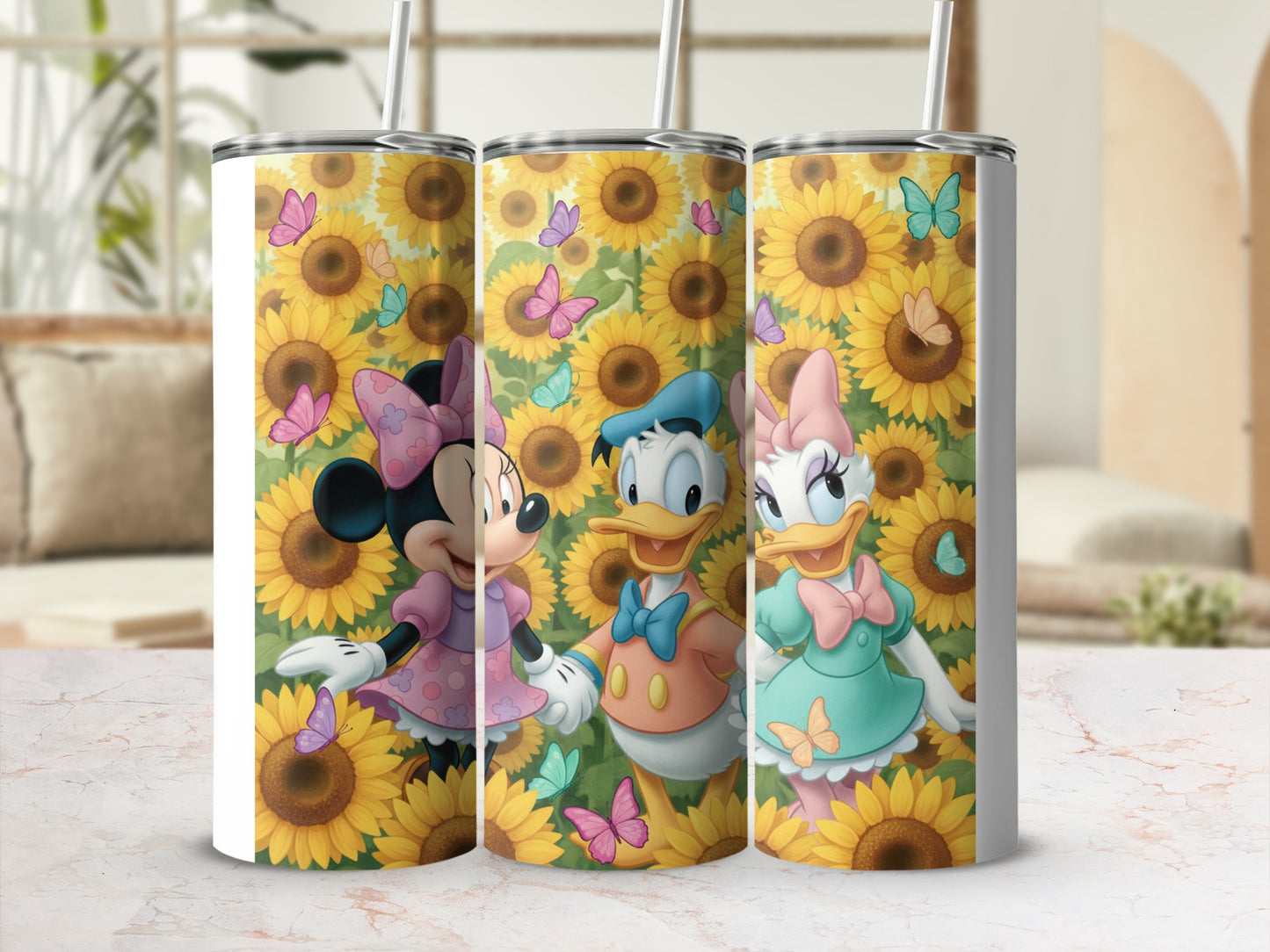 Cute Cartoon Characters and Sunflowers Design Tumbler