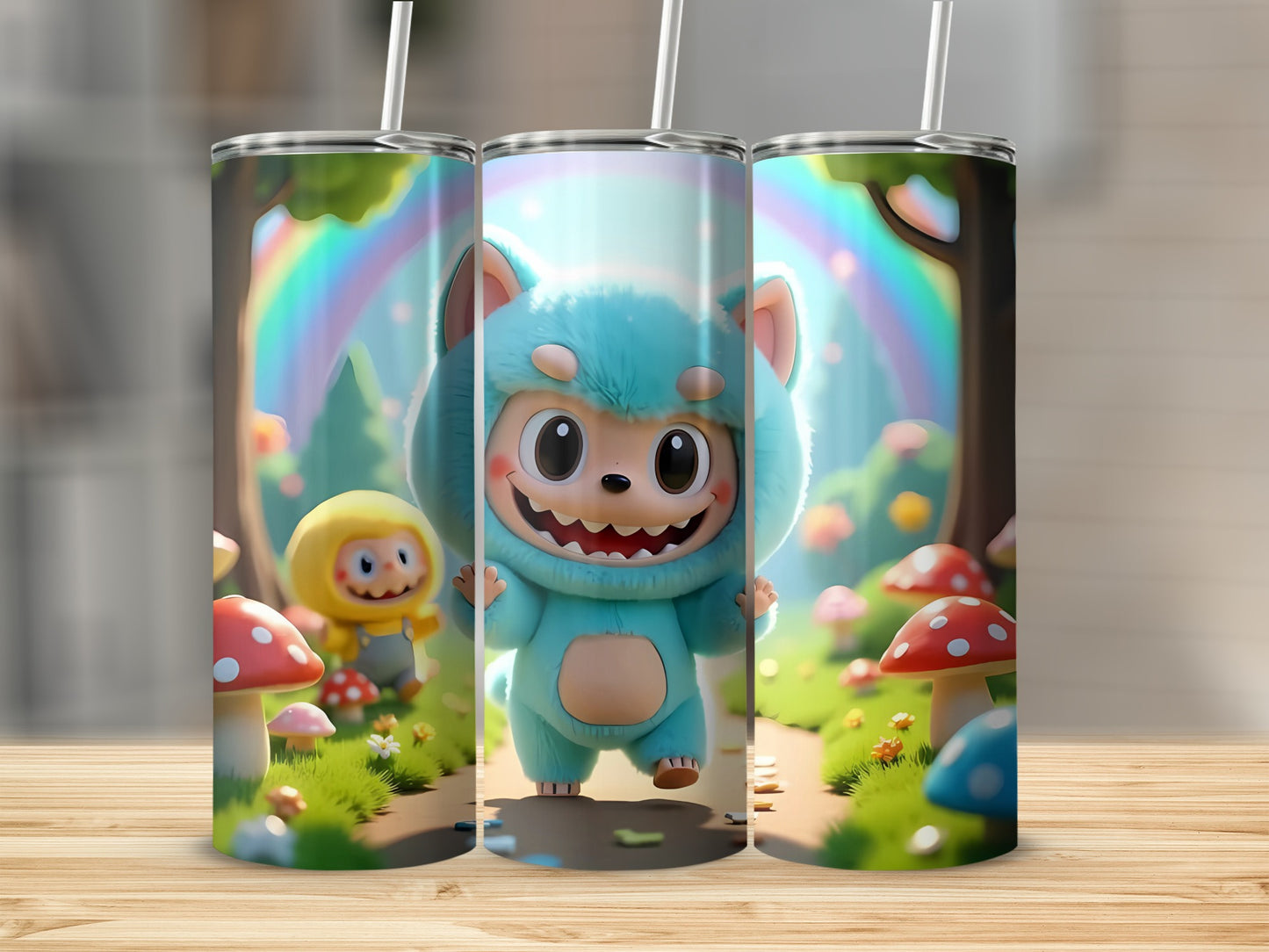 Cute Cartoon Characters Rainbow Forest Scene Tumbler