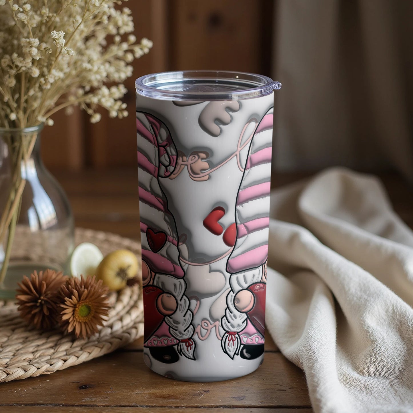 Cute Striped Pink Gnome Design Insulated Tumbler