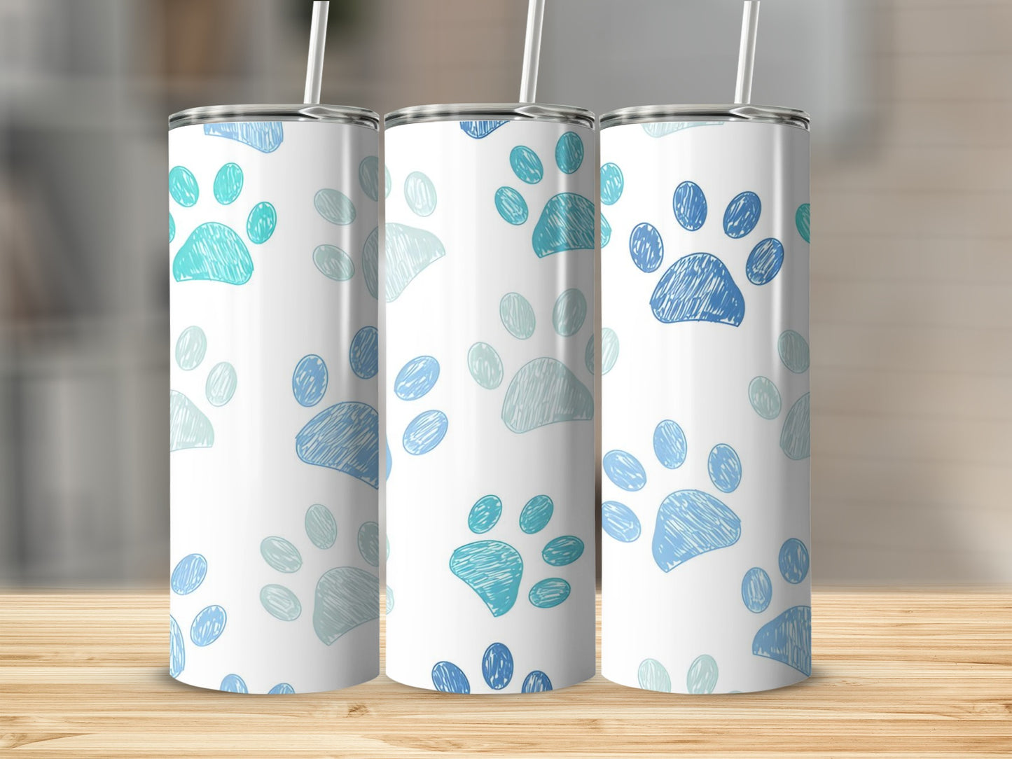 Paw Print Pattern Tumbler with Straw Drinking Accessory